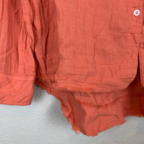 Dylan orange/red button down, frayed hem blouse - Picture 5 of 9